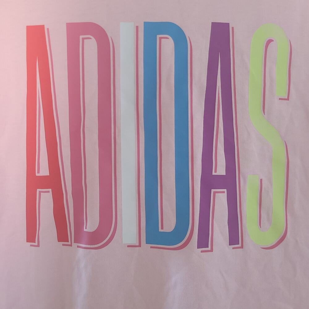 Adidas Pink Graphic Logo T Shirt Womens XL Cotton Short Sleeve Tee